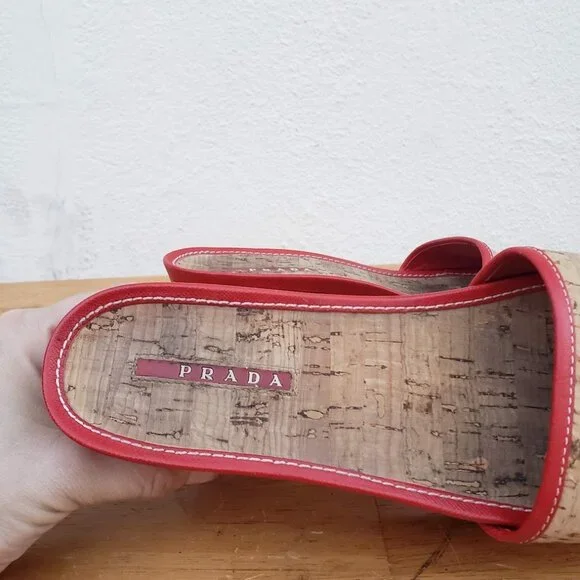 PRADA Y2K Red and Cork Platform Slip On Sandals - Picture 11 of 11